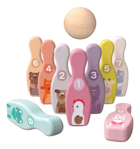 Juego Palitroque De Madera Didáctico Bowling Numero Niños