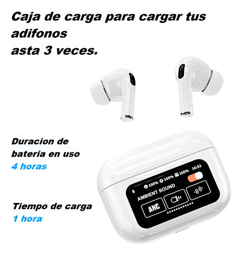 Audifonos Bluetooth Auriculares Inalámbricos Pantalla Táctil Blanco