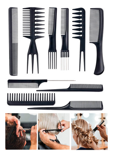 Peine Peluqueria Kit Profesional Barberia Estilista 10 Pzs
