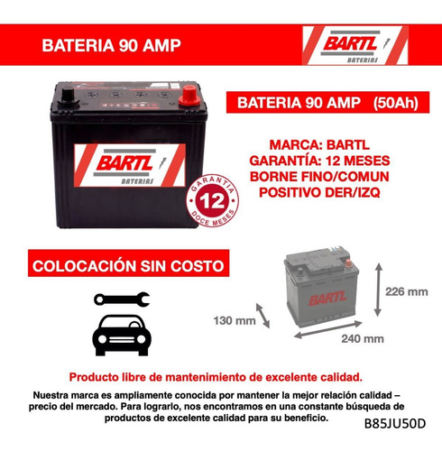 Baterias Autos Bartl 90 Amp Garantía 12 Meses Japoneses