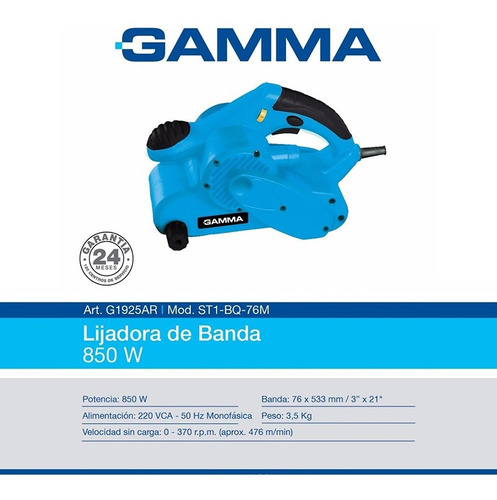 Lijadora De Banda Gamma G1925ar 850 Watts Lija 76 X 533 Mm