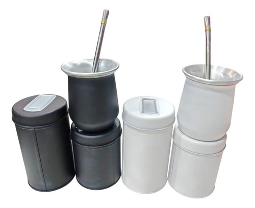 Set Matero Completo Con Yerbero, Azucarera, Mate Y Bombilla Negro