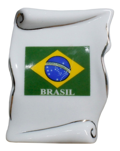 Pergaminho De Cerâmica Branco Bandeira Do Brasil 76g 8cm