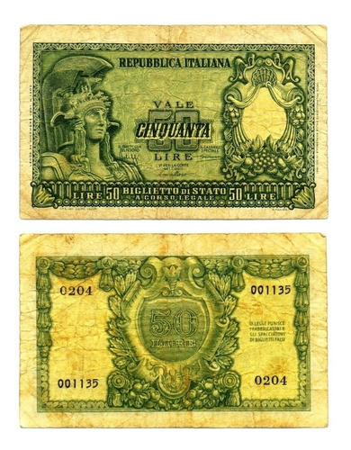 Billete Italia 50 Liras 1951 * Escaso