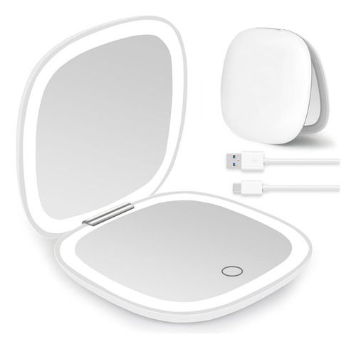 Espejo Mano Mini Led Espejo Maquillaje 3 Tonos Color Ajustab Blanco