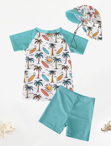 A Traje Baño Niño Para Natación Playa Surf 3 Piezas Conjunto