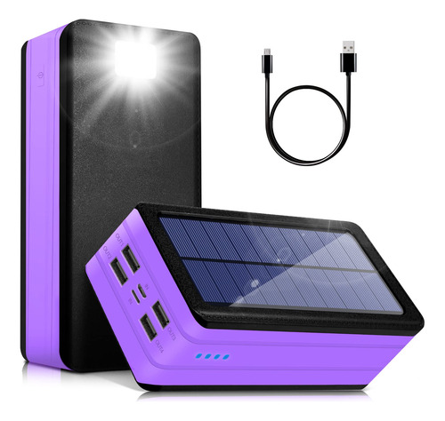 Banco De Energía Solar 50000 Mah Cargador Teléfono Purpura