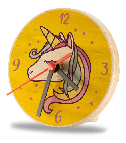 Reloj De Escritorio En Madera Unicornio Amarillo
