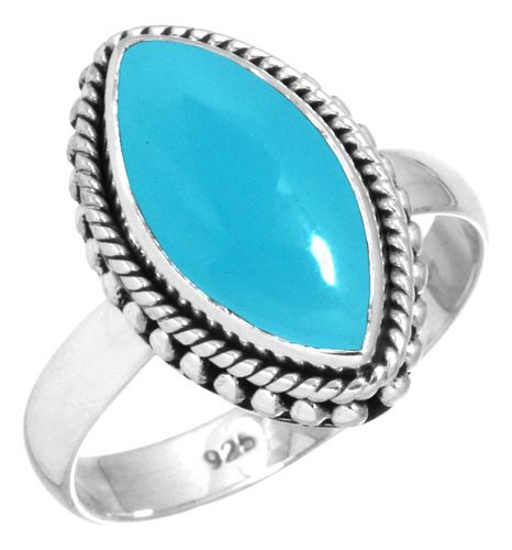 Anillo De Plata 925 Mujer Piedra De Calcedonia Azul Ani...