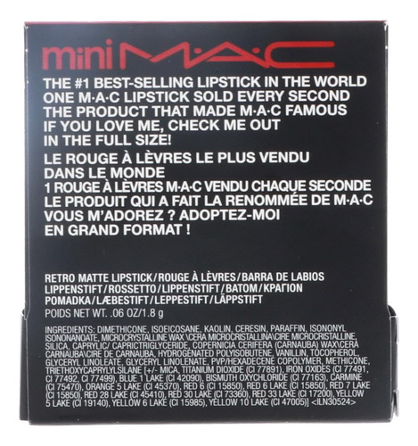 Mac Pequeño Lápiz Labial Color Ruby Woo, Rojo, Mini (macs7p0