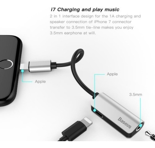 Imagen 3 de 9 de Adaptador Auxiliar 3.5mm Y Carga Para iPhone L32 - Baseus