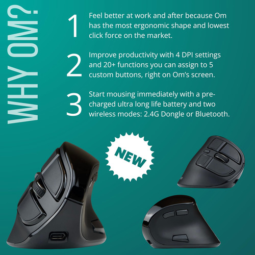 Mouse Vertical Inalámbrico Ergonómico Recargable Con Pantall