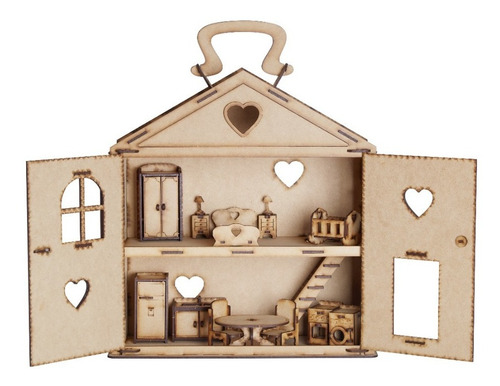 Imagen 3 de 3 de Casa Casita De Muñecas Para Armar Valija En Fibrofácil Lol