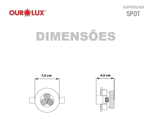 Imagem 3 de 5 de Spot Mini Redondo Embutir Superled 3w 7,5cm Diametro Ourolux
