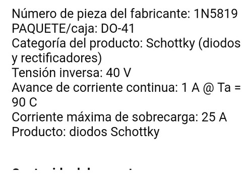 Imagen 2 de 2 de Diodo Schottky 1n5819 - !!! Oferta Por 5 Unidades !!!