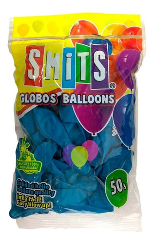 Globos Smits #12 C/50 Pastel O Neon Colores Smi1x1 Color Azul Neón