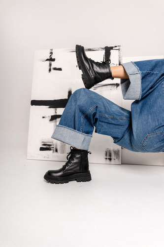 Borcegos Mujer Cuero Urbanos Acordonados Botas Moda Abril