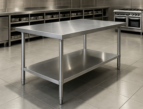 Mesa Inox Industrial Bancada Aço Inox Reforçada 1200x700x850