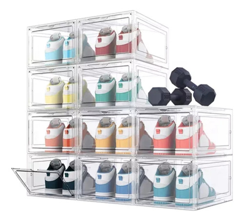 Zapatera Apilable 10 Cajas De Plástico Contenedor Plegable Blanco