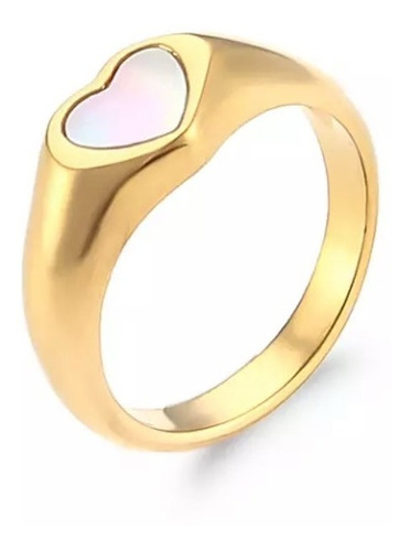 Anillo Corazón Madreperla Chapa De Oro 18 K Acero Inoxidable