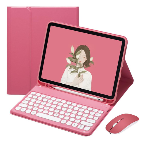 Funda Con Teclado Marca Pboyiqi / Para iPad 10.2  / New Pink
