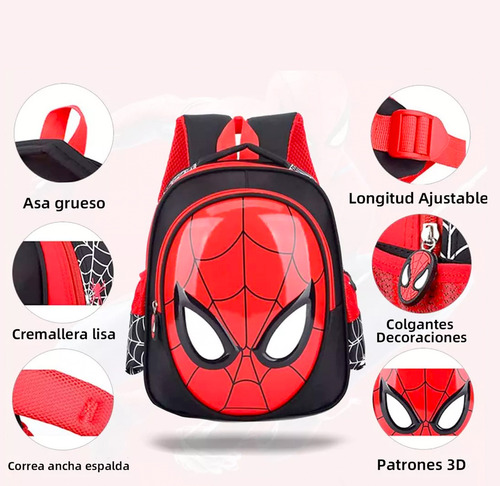 Mochila Preescolar Spider Man 3d Dibujos Animados Con Pegatina 20 Pcs