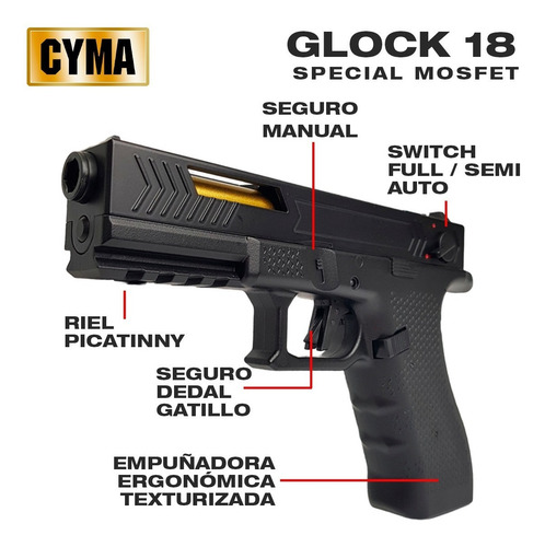 Pistola Airsoft Glock 18 Mosfet Full Auto Cm.131s