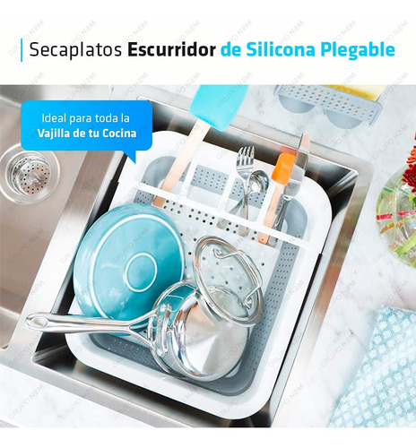 Imagen 5 de 10 de Secaplatos Escurridor Silicona Plegable Vajilla Cocina
