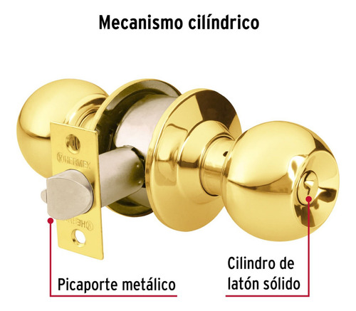 Cerradura De Pomo Chapa Bola Dorado Hermex