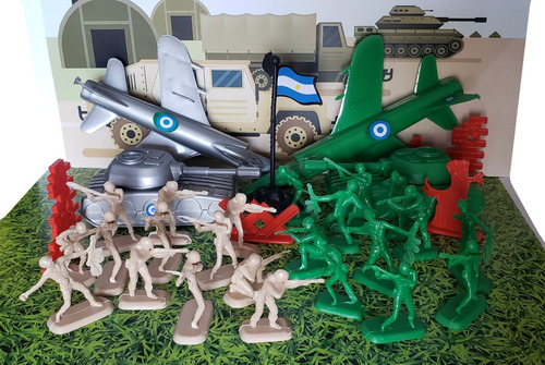 Set Combate Grande 24 Soldados 2 Tanques 2 Aviones Jug.ar