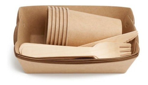 Imagen 2 de 5 de Bandejas Food Truck Biodegradable Extra Grande 20x16x6 X100u