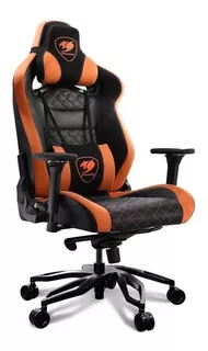 Silla de escritorio Cougar Armor Titan Pro gamer ergonómica negra y naranja con tapizado de cuero sintético y gamuza sintética