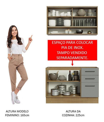 Cozinha Compacta Madesa Agata 120002 C Armá Balc S Tampo Rc Cor Rustic/Cinza