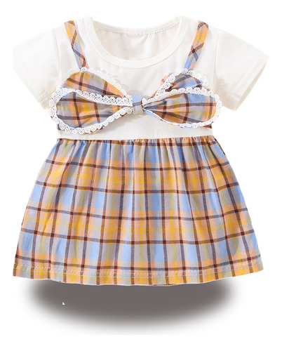 Vestido A Cuadros Bebé Con Lazo Grante Diseño De Doble Capa