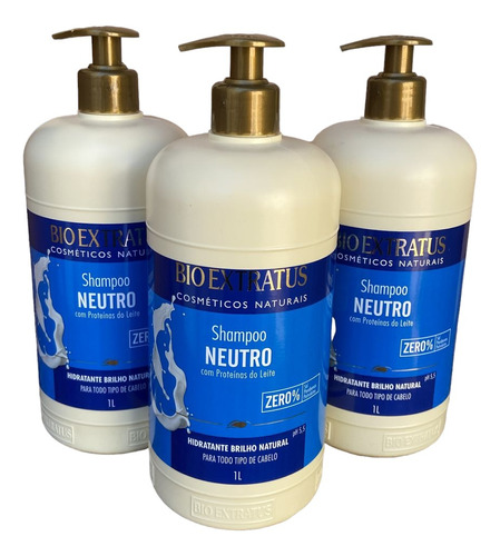 Kit 3 Shampoo Brilho Natural Neutro 1 L Bio Extratus K7839