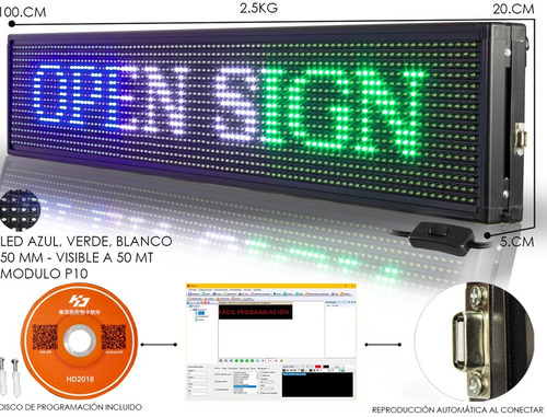 Imagen 2 de 3 de Letrero Led Programable 3 Colores Steelpro Anuncio Luminoso