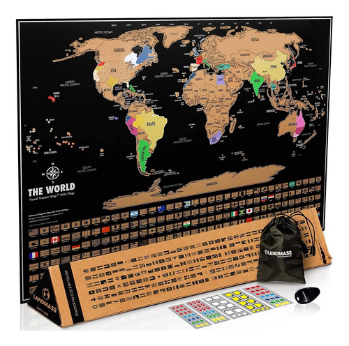 Landmass Póster Del Mapa Del Mundo Para Rascar De 17 X 24 De