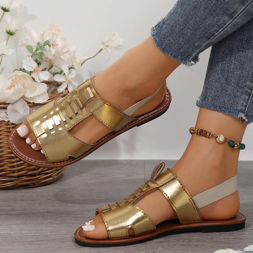 Sandalias De Mujer Con Punta Abierta Y Parte Inferior Plana