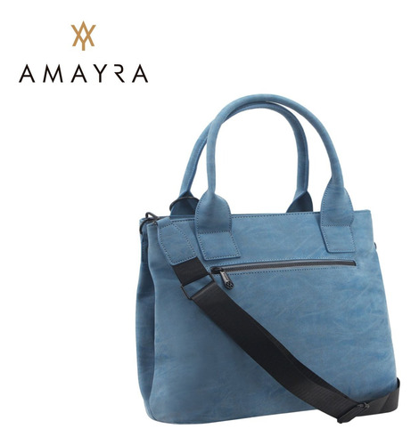 Cartera Bolso Mujer Amayra Tipo Tote Bag Cordones Con Nudo Celeste Modelo 1 Liso Níquel Negro