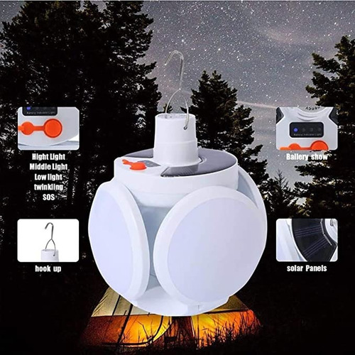 Lámpara Recargable Solar Linterna Camping Led --para Acampar