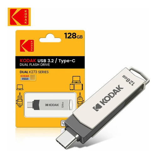 Pen Drive Kodak Dual K273 Series Usb-a 3.2 / Tipo-c 256 Gb C