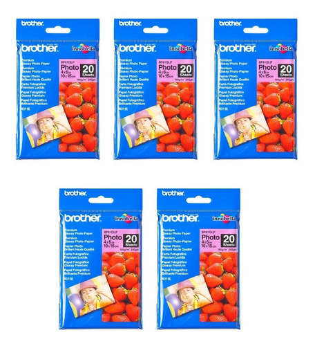 Kit 5 Piezas Papel Fotográfico Brother 4x6 Bp61glp Blanco Color Blanco / Glossy