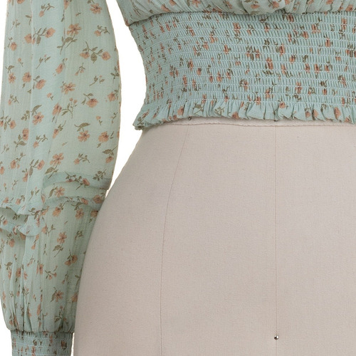 Imagen 5 de 7 de Blusa Corta Floral Manga Larga Botones Romantica Fresca.