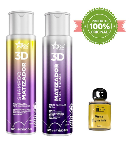  Kit Magic Color Shampoo 500ml + 3d Platinum Branco 500ml Tom PLATINADO