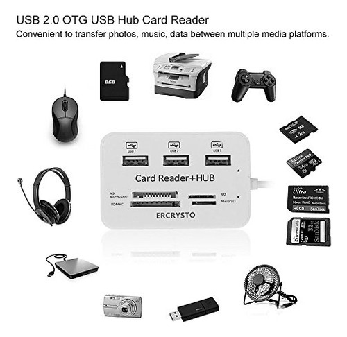 Lector De Tarjetas Ercrysto Y Hub Usb De 3 Puertos, Externo