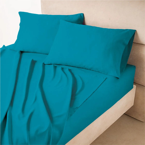 Juego De Sábanas Esencial Matrimonial Esmeralda Turquesa Lisas Marca Concord