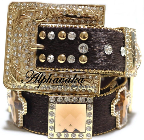 Imagem 5 de 5 de Cinto Feminino Country Marrom Com Pedras E Strass