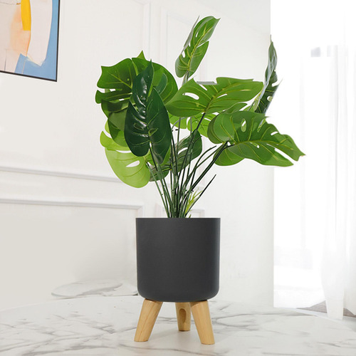 Maceta De Plástico Con Pies De Madera Plantador De Gris L