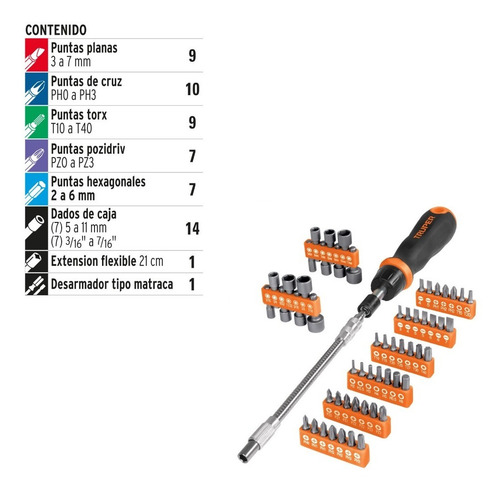 Juego Set Puntas 58 Piezas Kit Truper Destornillador Crique