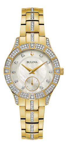 Reloj Bulova 98l283 Mujer Cristal Color De La Malla Dorado Color Del Bisel Dorado Color Del Fondo Blanco